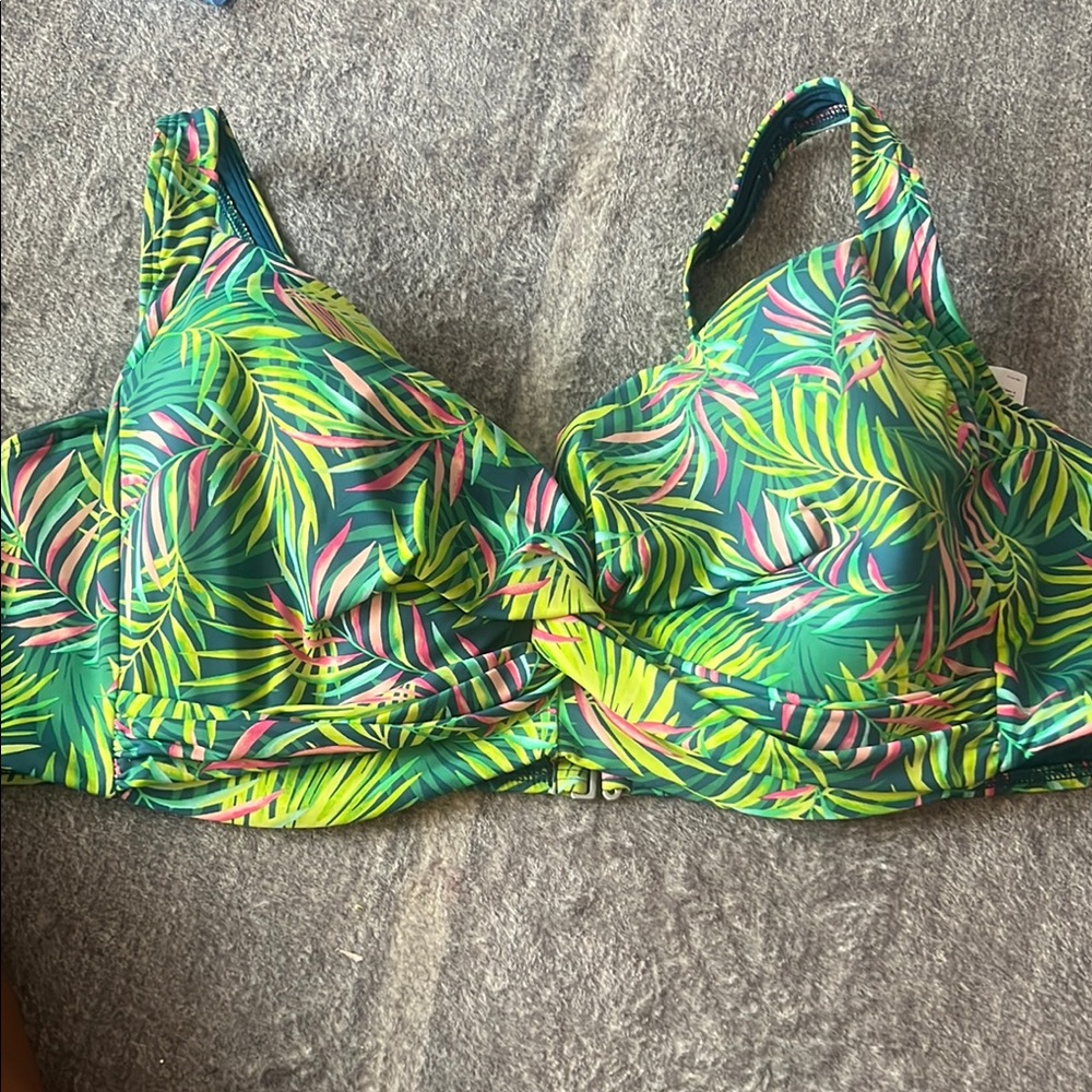 Lands' End Green and Pink Tropical Bikini Top